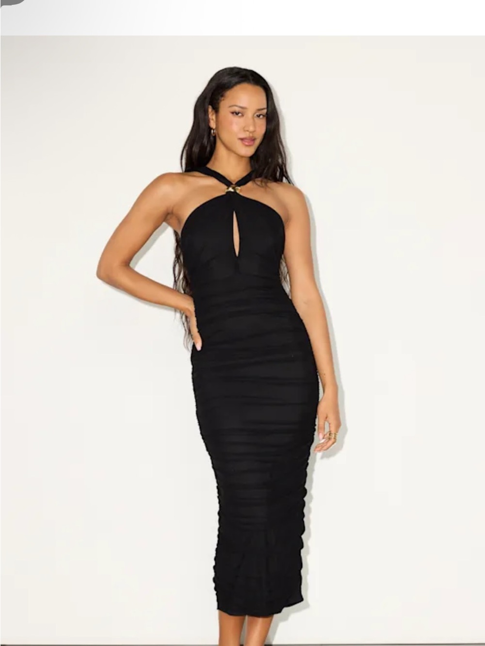 Lulu's Black One-Shoulder Midi Dress with Keyhole Detail